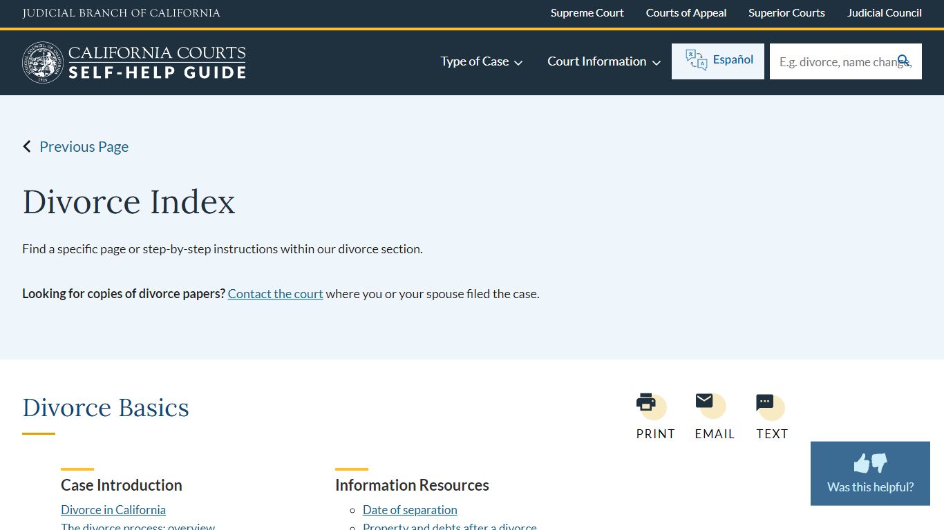 Divorce Index | California Courts | Self Help Guide